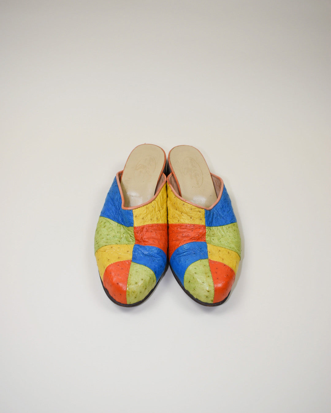 Vintage Ostrich Patchwork Mules - Size 8
