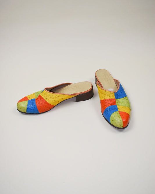 Vintage Ostrich Patchwork Mules - Size 8