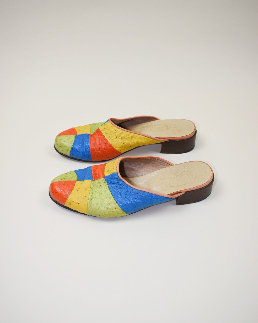 Vintage Ostrich Patchwork Mules - Size 8