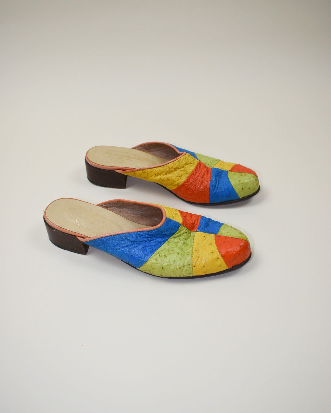 Vintage Ostrich Patchwork Mules - Size 8
