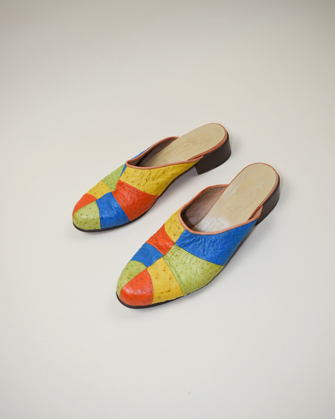 Vintage Ostrich Patchwork Mules - Size 8
