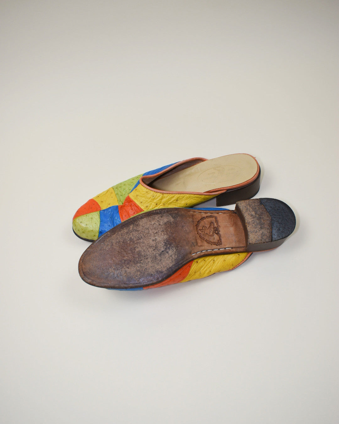 Vintage Ostrich Patchwork Mules - Size 8