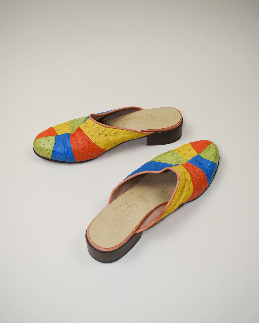 Vintage Ostrich Patchwork Mules - Size 8