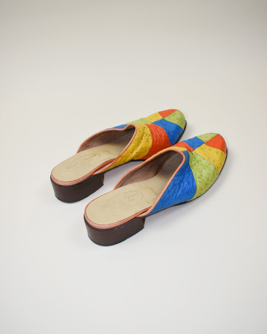 Vintage Ostrich Patchwork Mules - Size 8