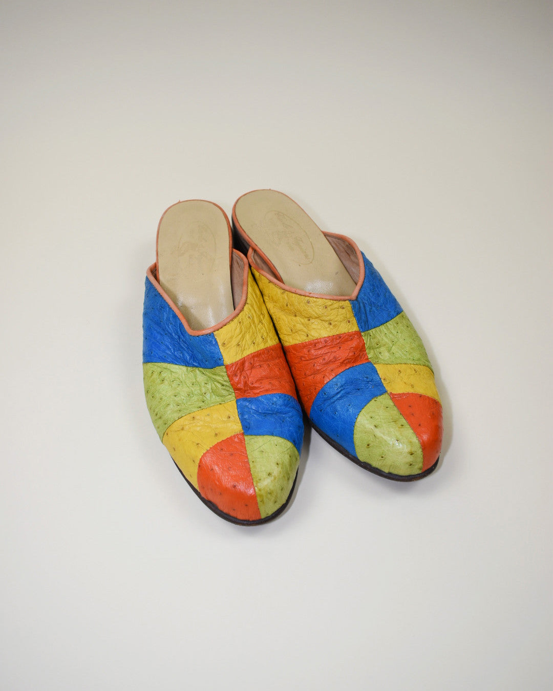 Vintage Ostrich Patchwork Mules - Size 8