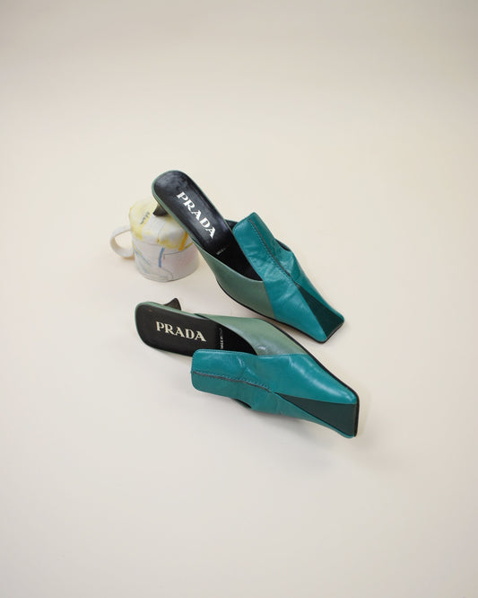 Vintage Green Prada Mules -  Size 37, 6.5