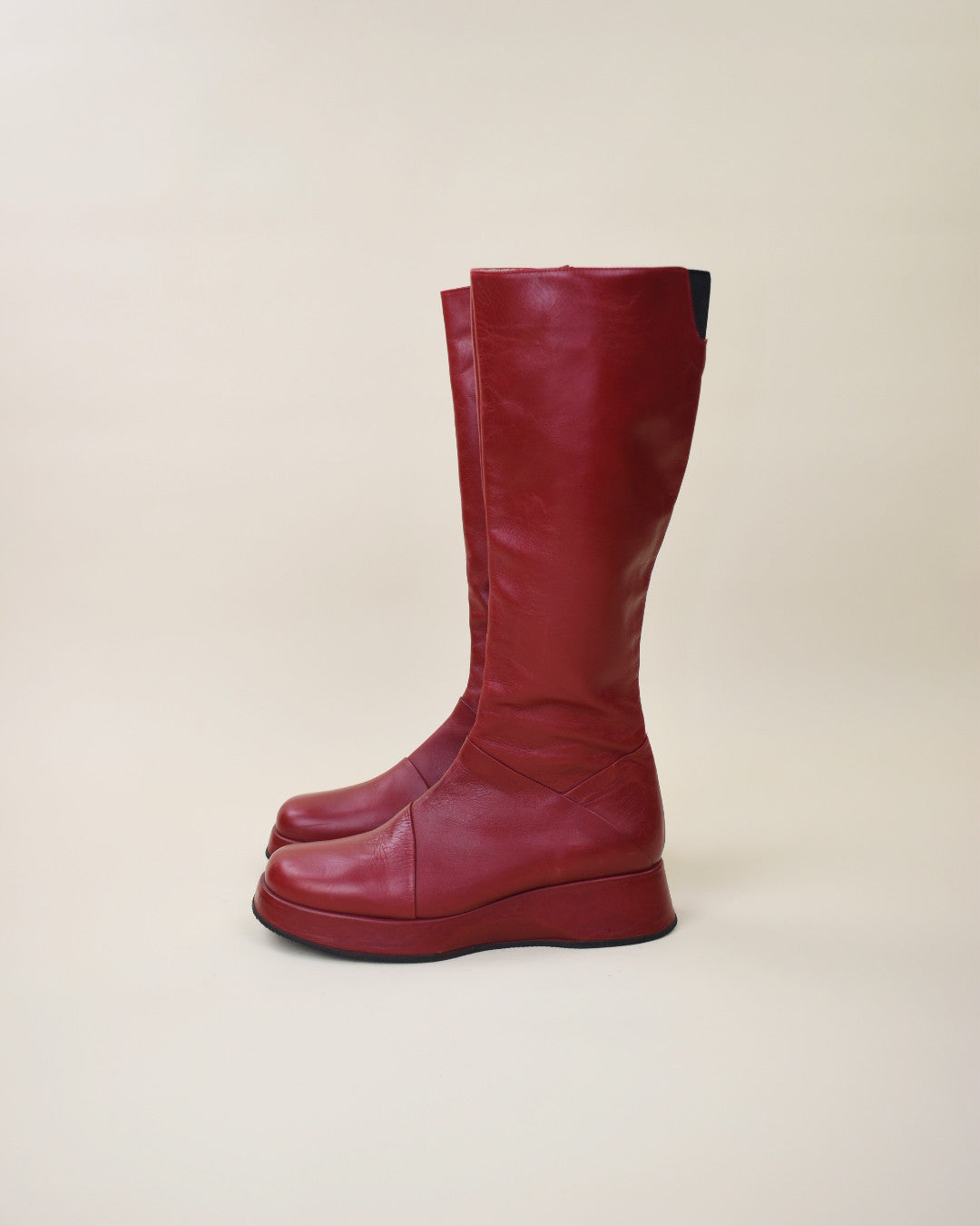 Red Leather Platform Boots - Size 7