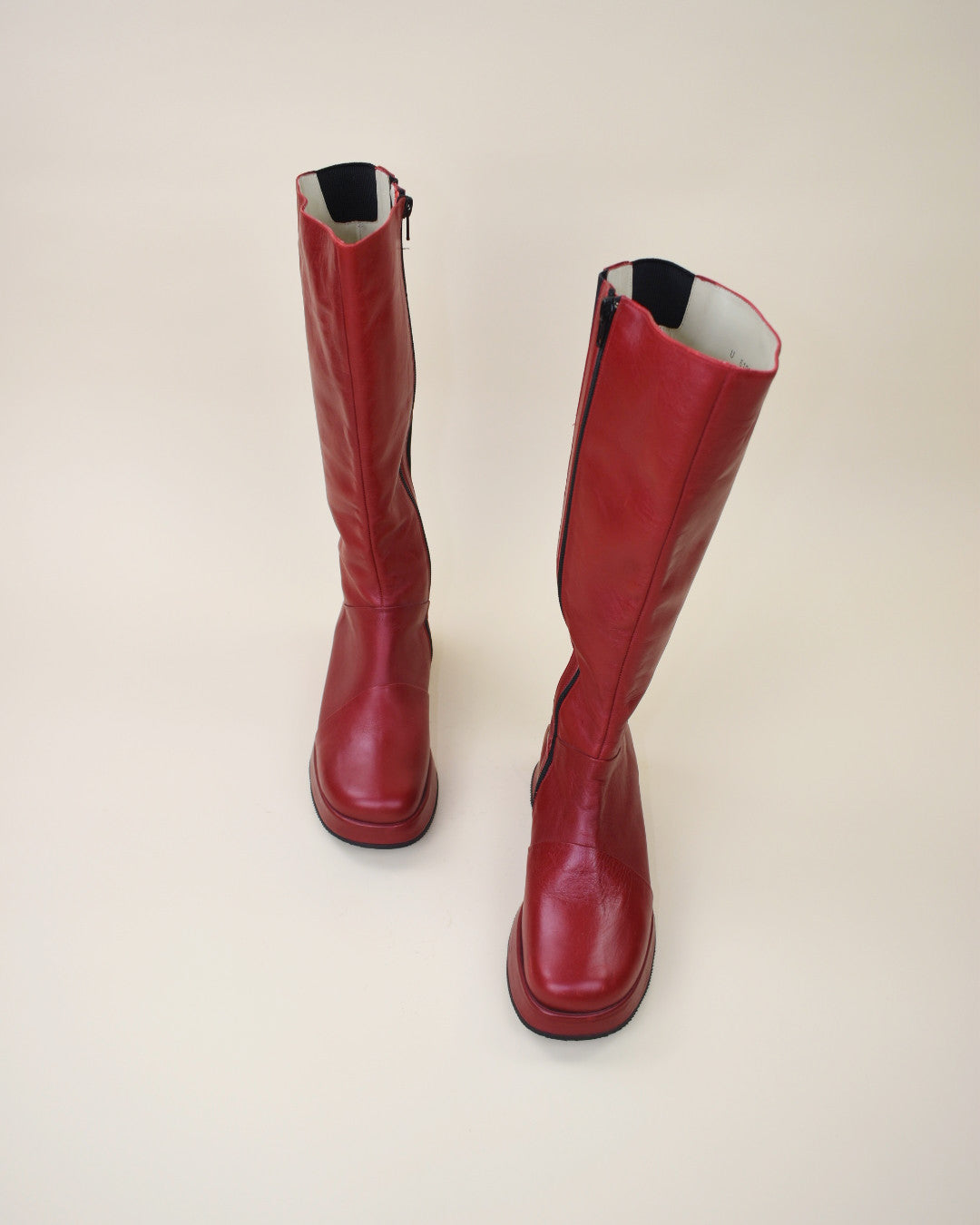 Red Leather Platform Boots - Size 7