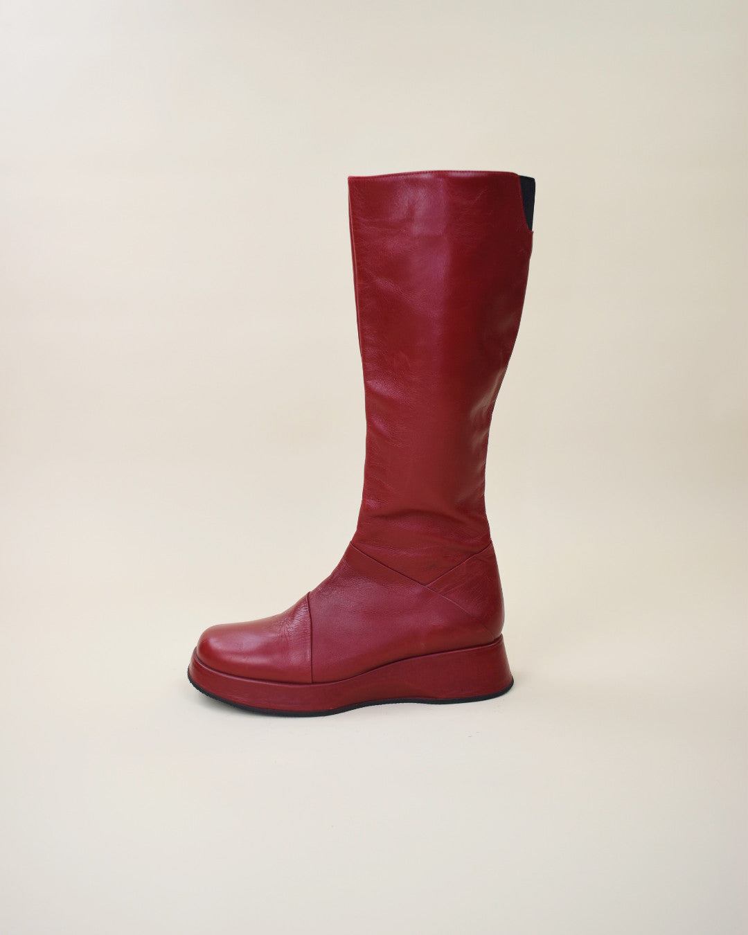 Red Leather Platform Boots - Size 7