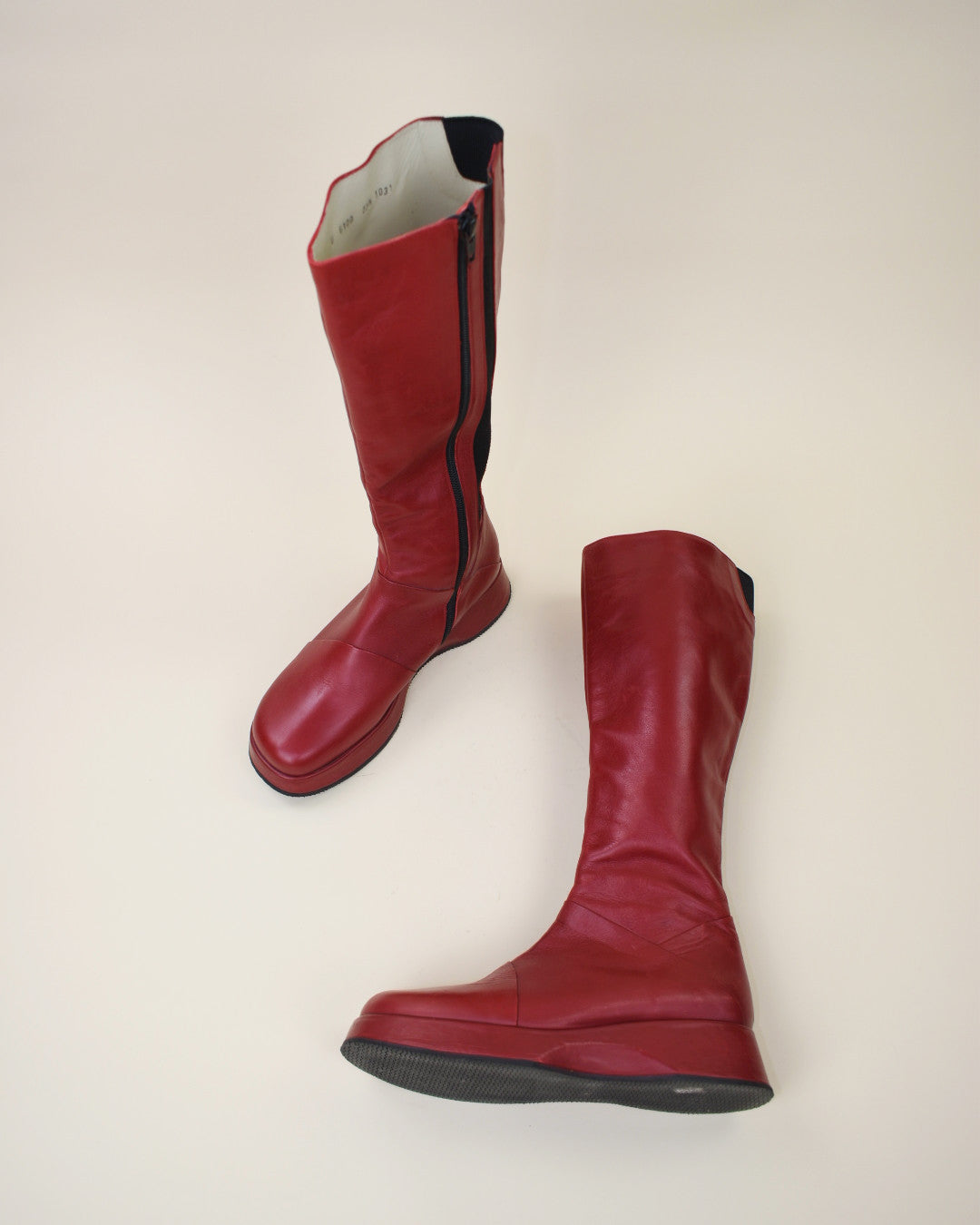 Red Leather Platform Boots - Size 7