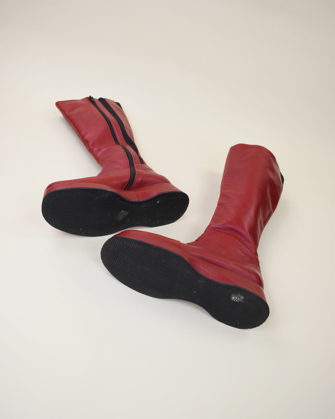 Red Leather Platform Boots - Size 7