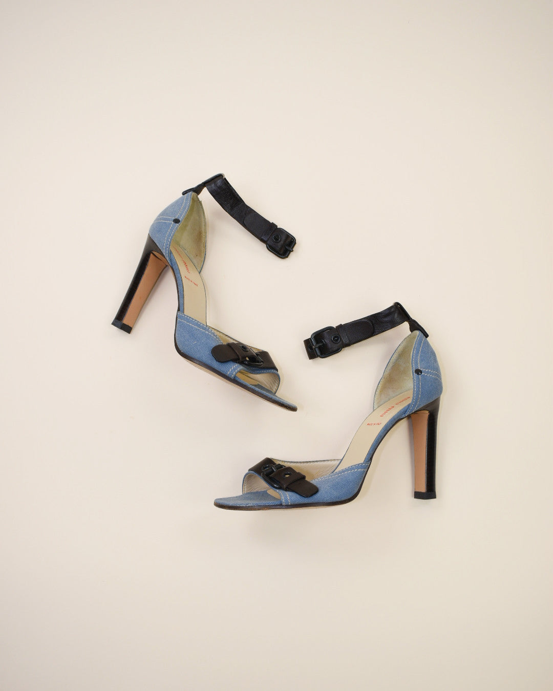 Miu Miu Denim and Leather Buckle Heels - Size 38.5, 8