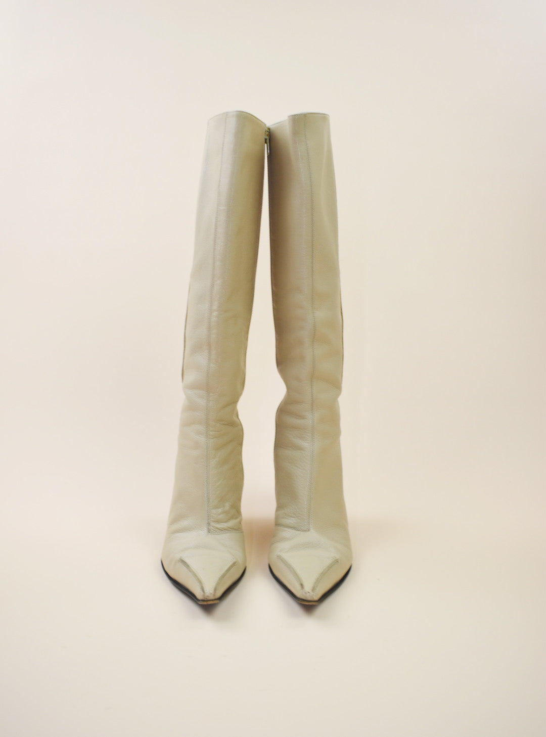 Y2K Via Spiga Cream Leather Boots - Size 10