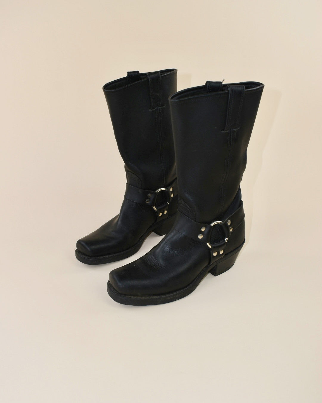 Vintage Fry Black Harness Boots - Size 7 7.5