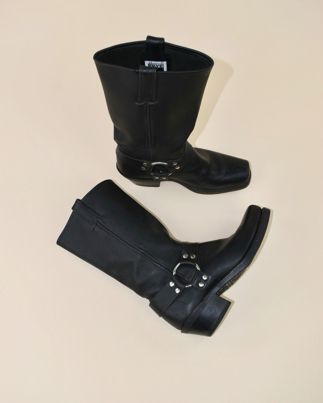 Vintage Fry Black Harness Boots - Size 7 7.5