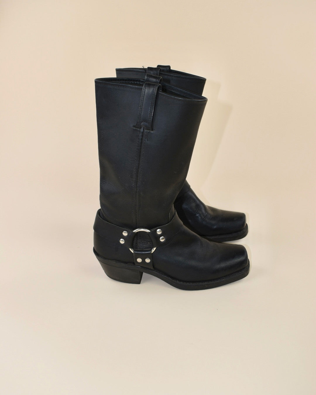 Vintage Fry Black Harness Boots - Size 7 7.5