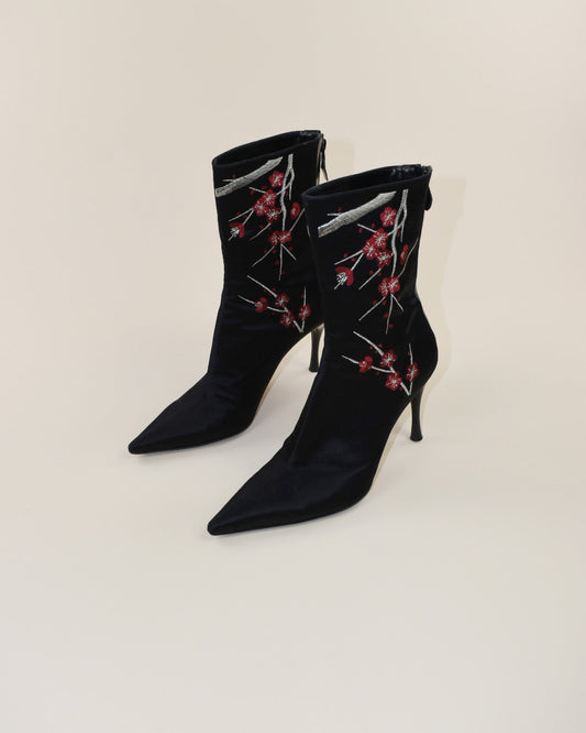 Georgio Armani Silk Cherry Tree Boots - Size 40, 9.5