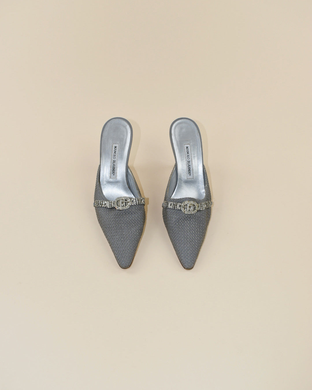 Vintage Manolo Blahnik Silver Chain Mules - Size 40, 9.5