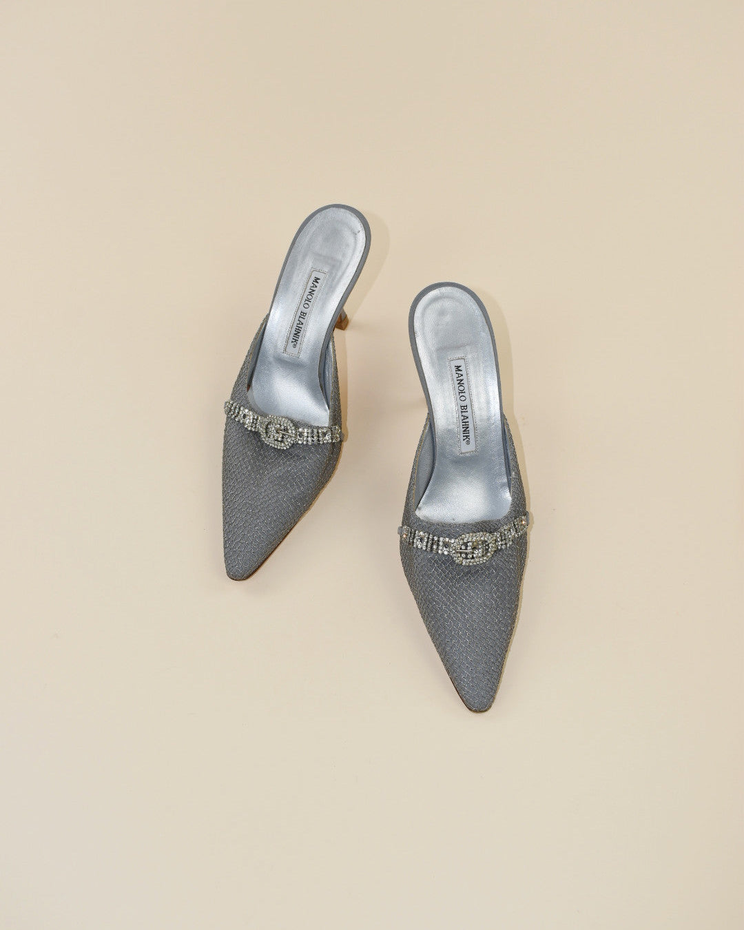 Vintage Manolo Blahnik Silver Chain Mules - Size 40, 9.5