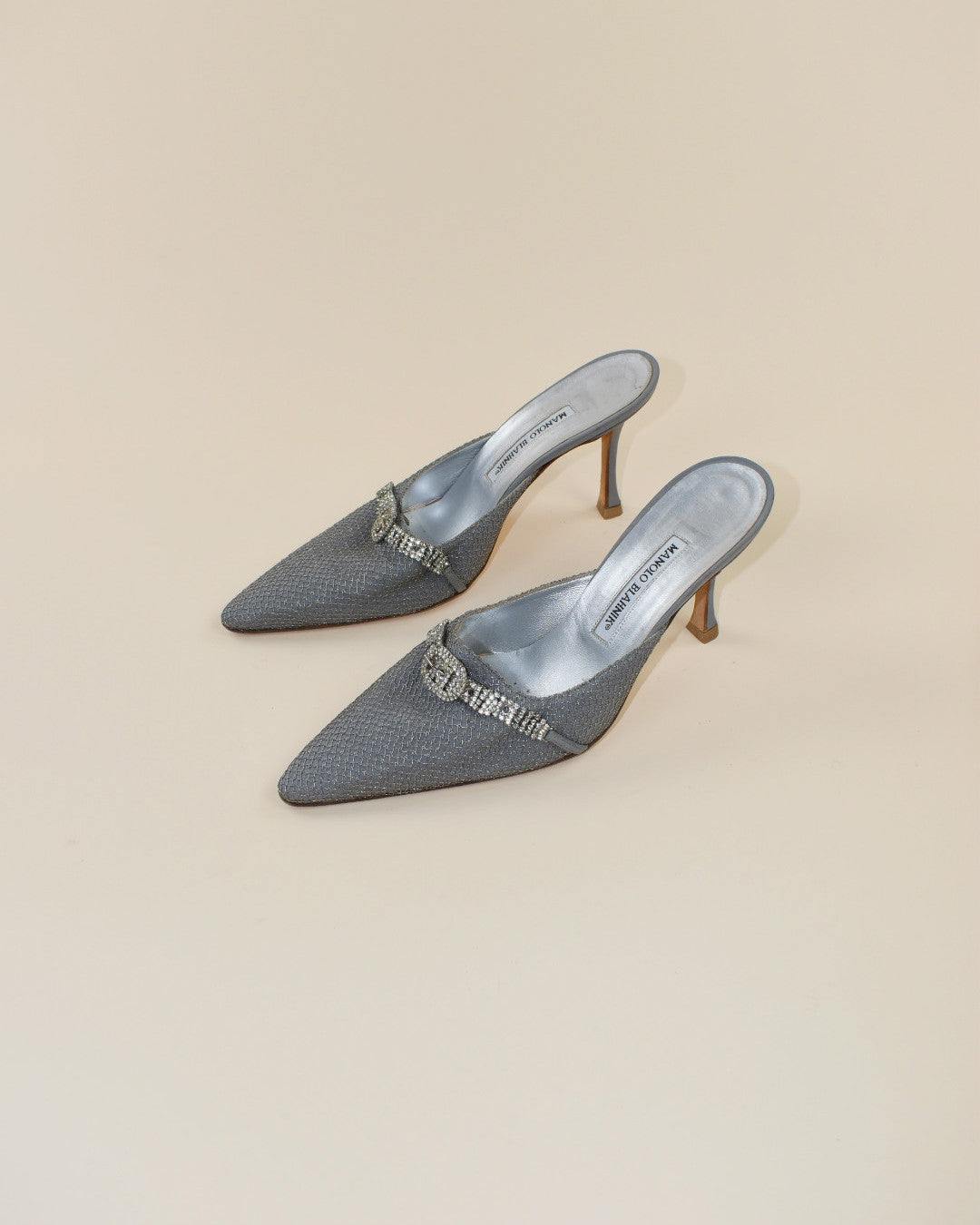 Vintage Manolo Blahnik Silver Chain Mules - Size 40, 9.5