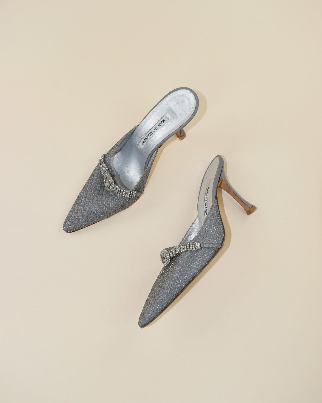 Vintage Manolo Blahnik Silver Chain Mules - Size 40, 9.5