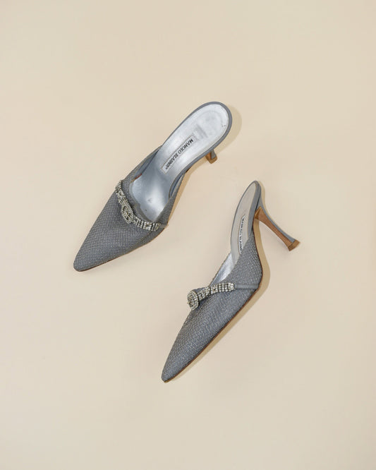 Vintage Manolo Blahnik Silver Chain Mules - Size 40, 9.5