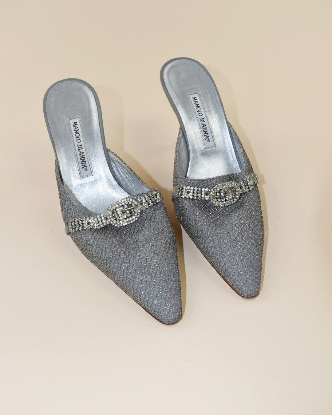 Vintage Manolo Blahnik Silver Chain Mules - Size 40, 9.5