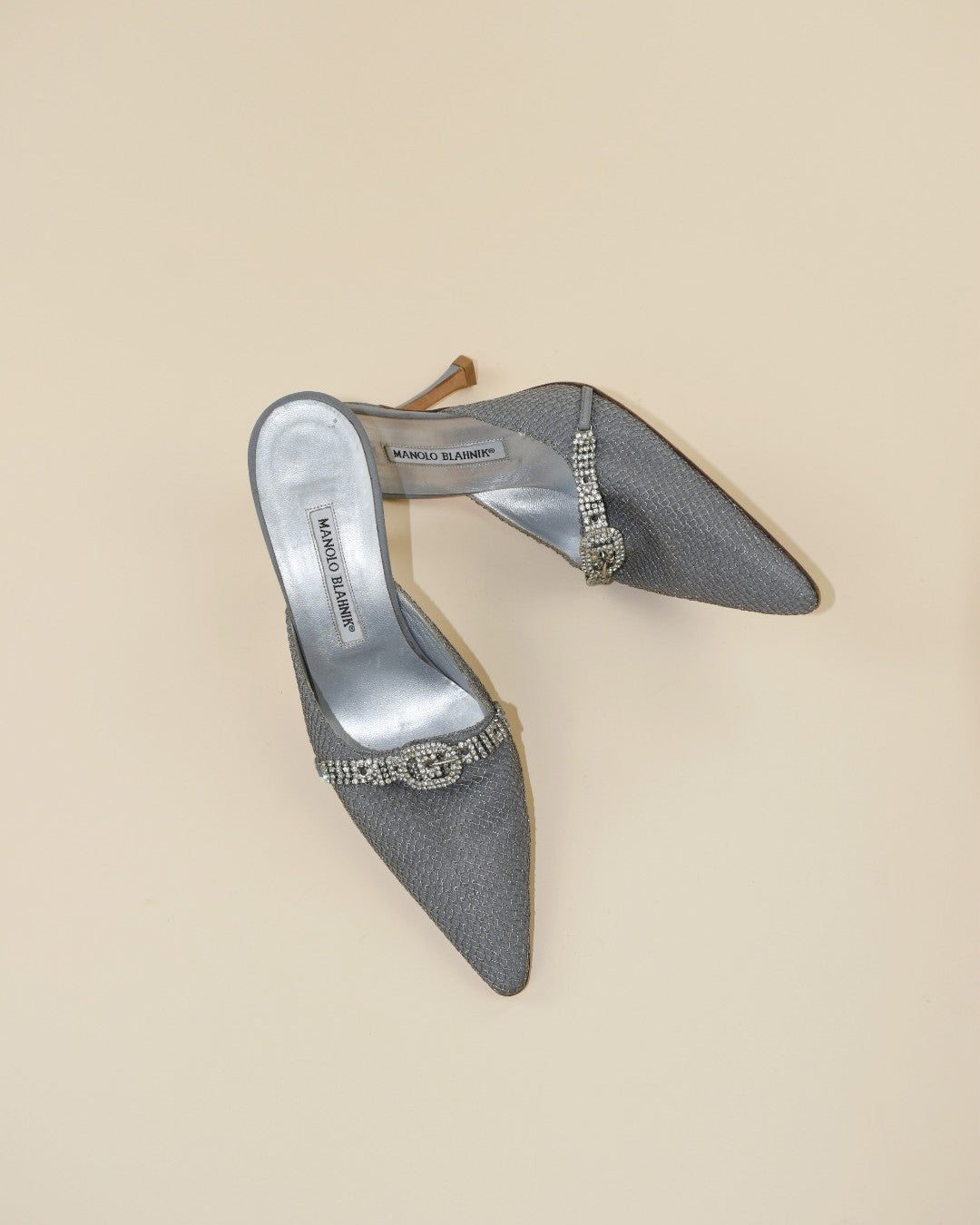 Vintage Manolo Blahnik Silver Chain Mules - Size 40, 9.5