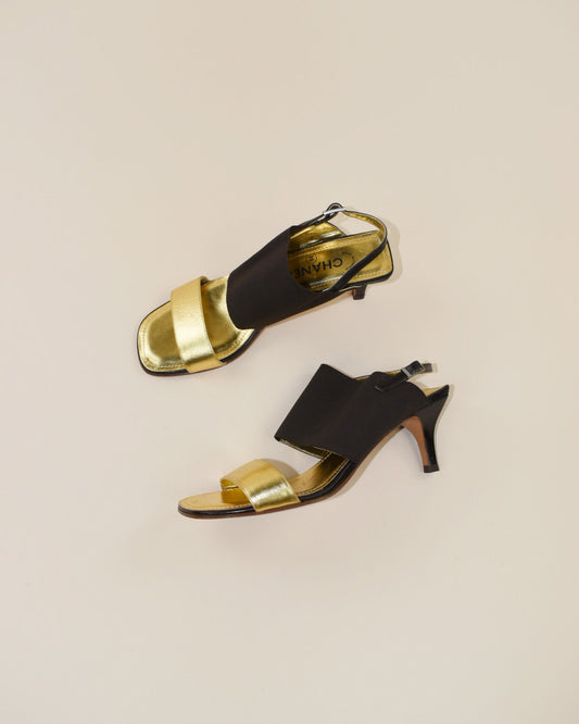 90s Chanel Gold Slingback Heels - Size 38.5, 8