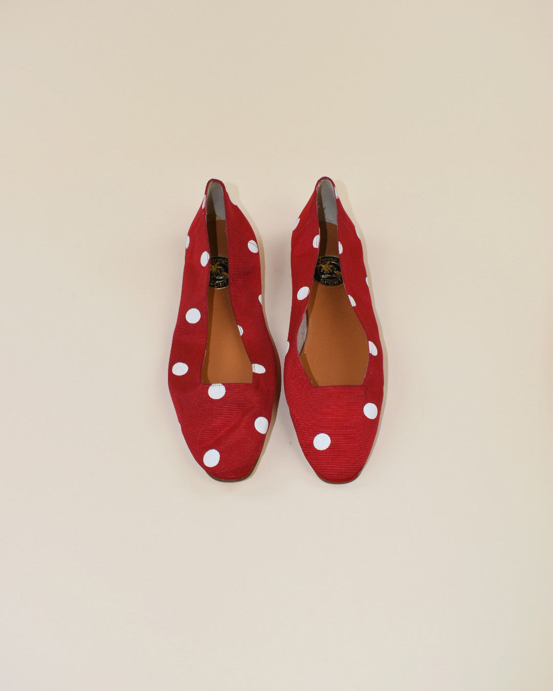 Vintage Red and White Polka Dot Flats - Size 7/7.5