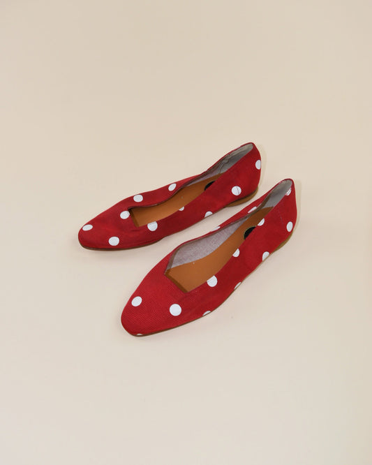 Vintage Red and White Polka Dot Flats - Size 7/7.5