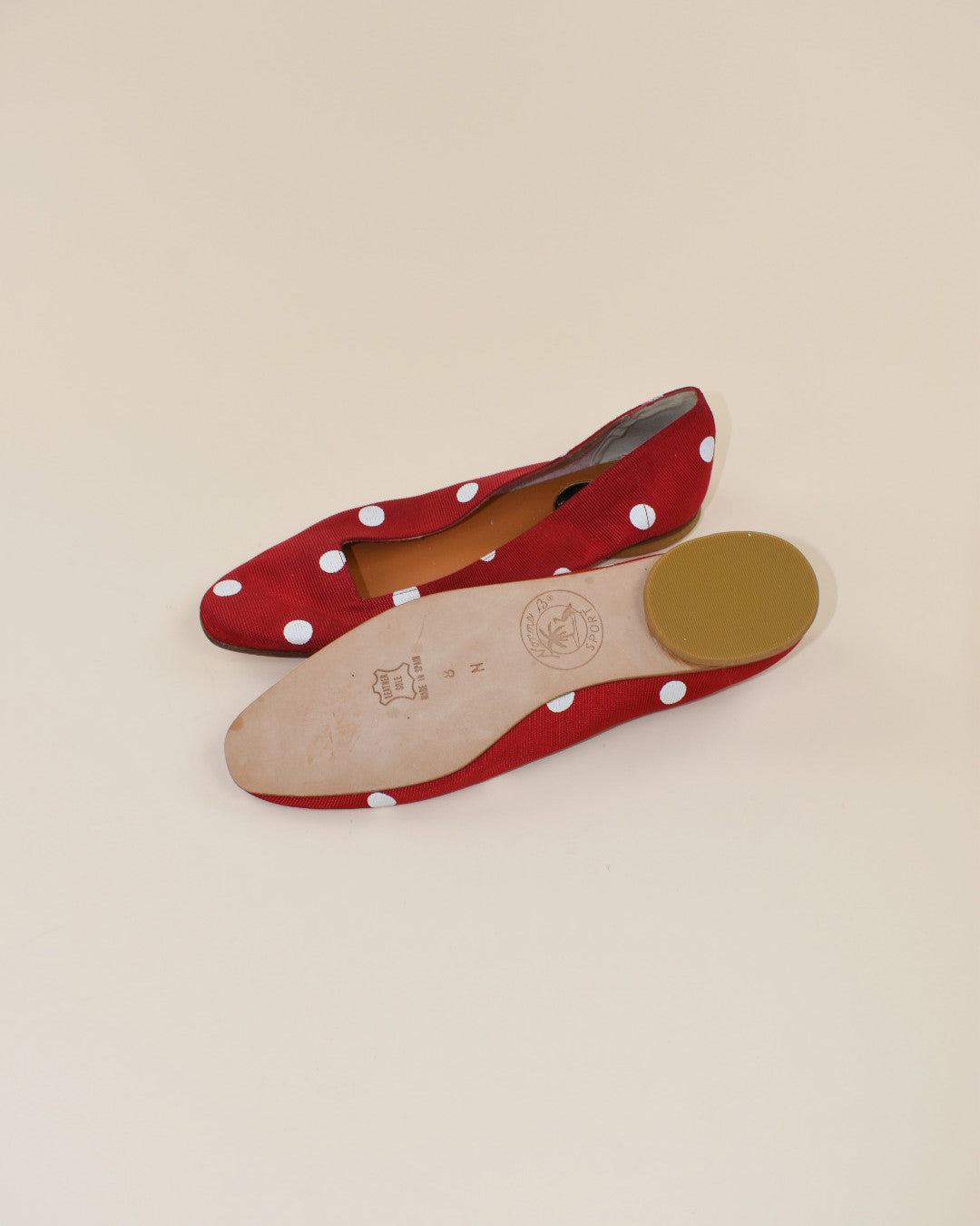 Vintage Red and White Polka Dot Flats - Size 7/7.5