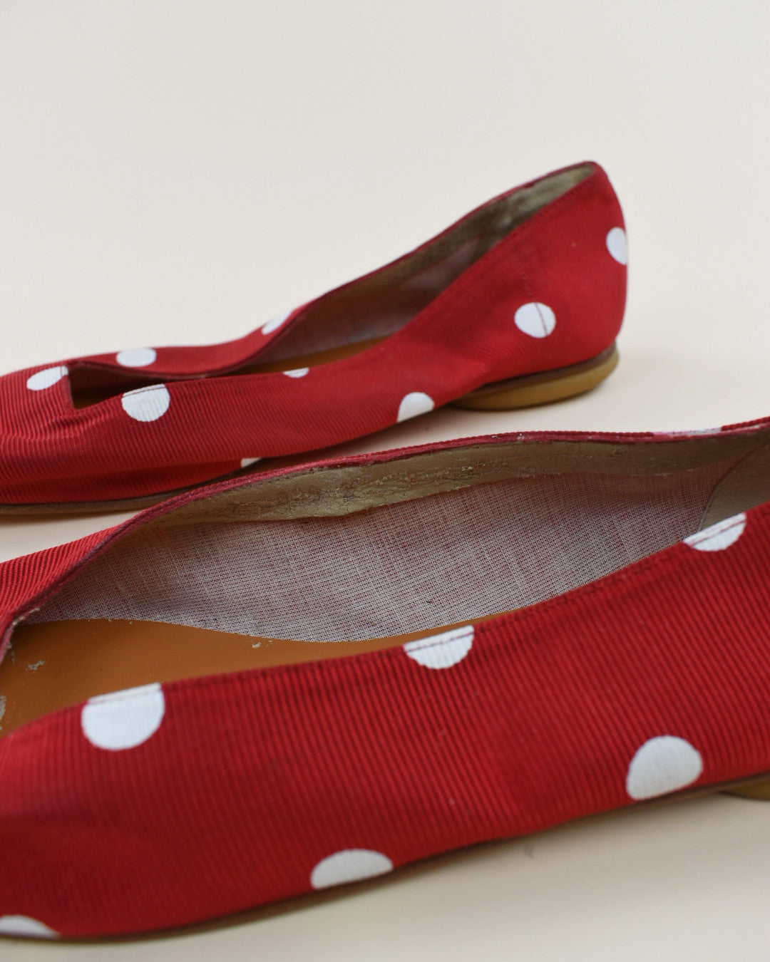 Vintage Red and White Polka Dot Flats - Size 7/7.5