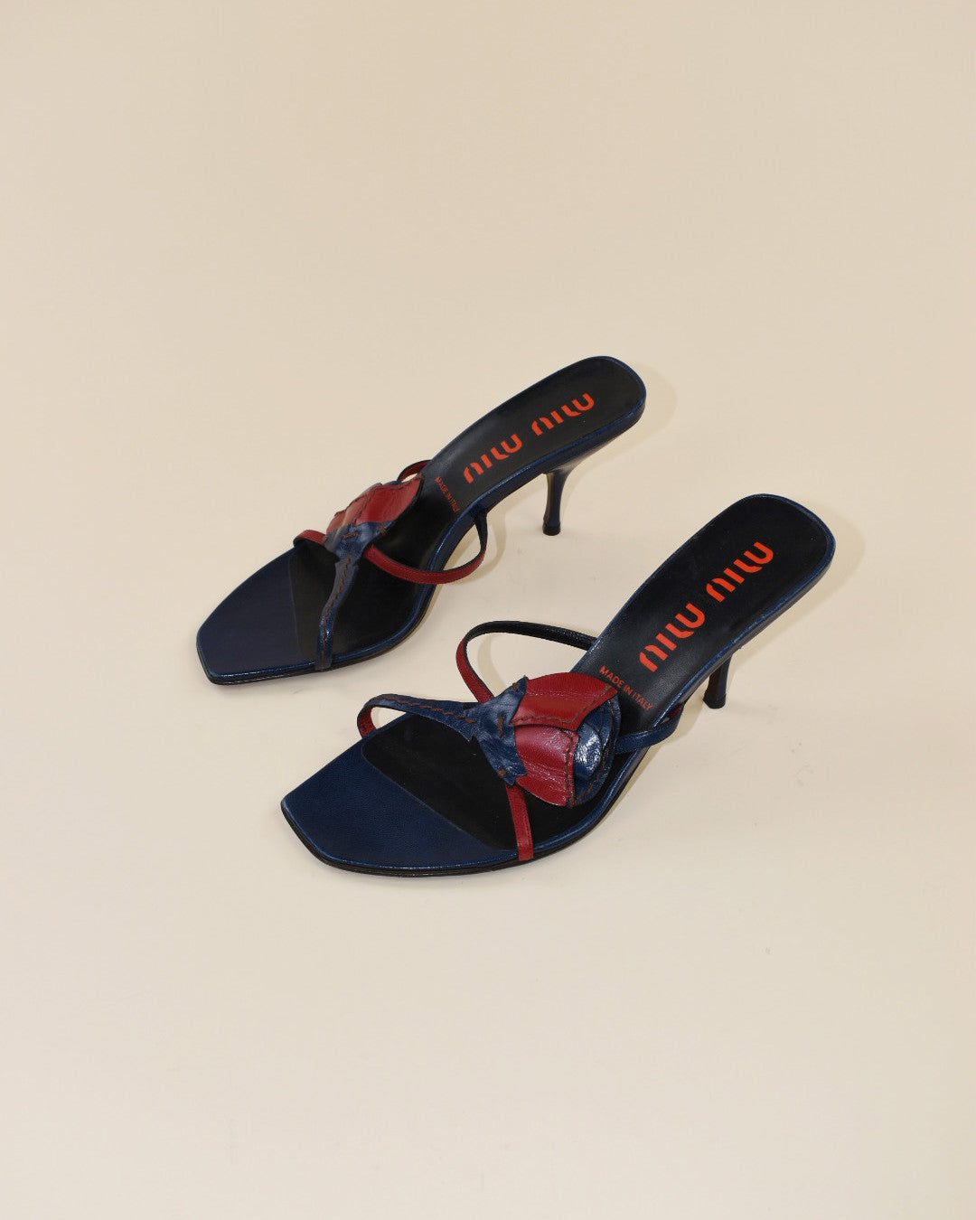 Miu Miu Navy Blue Rose Heels - Size 37, 6.5