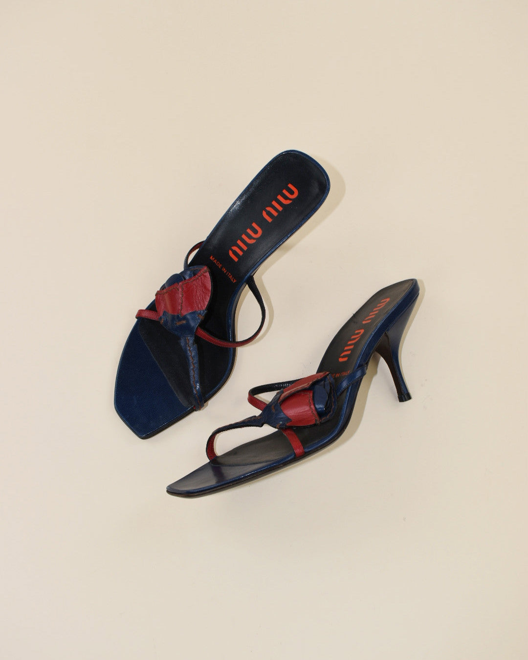 Miu Miu Navy Blue Rose Heels - Size 37, 6.5