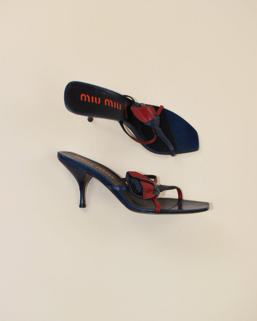 Miu Miu Navy Blue Rose Heels - Size 37, 6.5