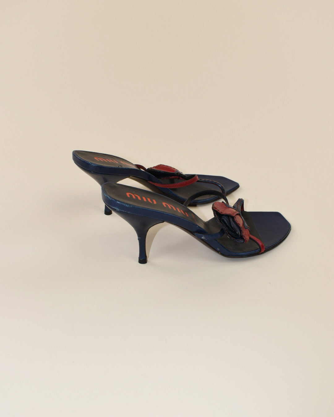 Miu Miu Navy Blue Rose Heels - Size 37, 6.5