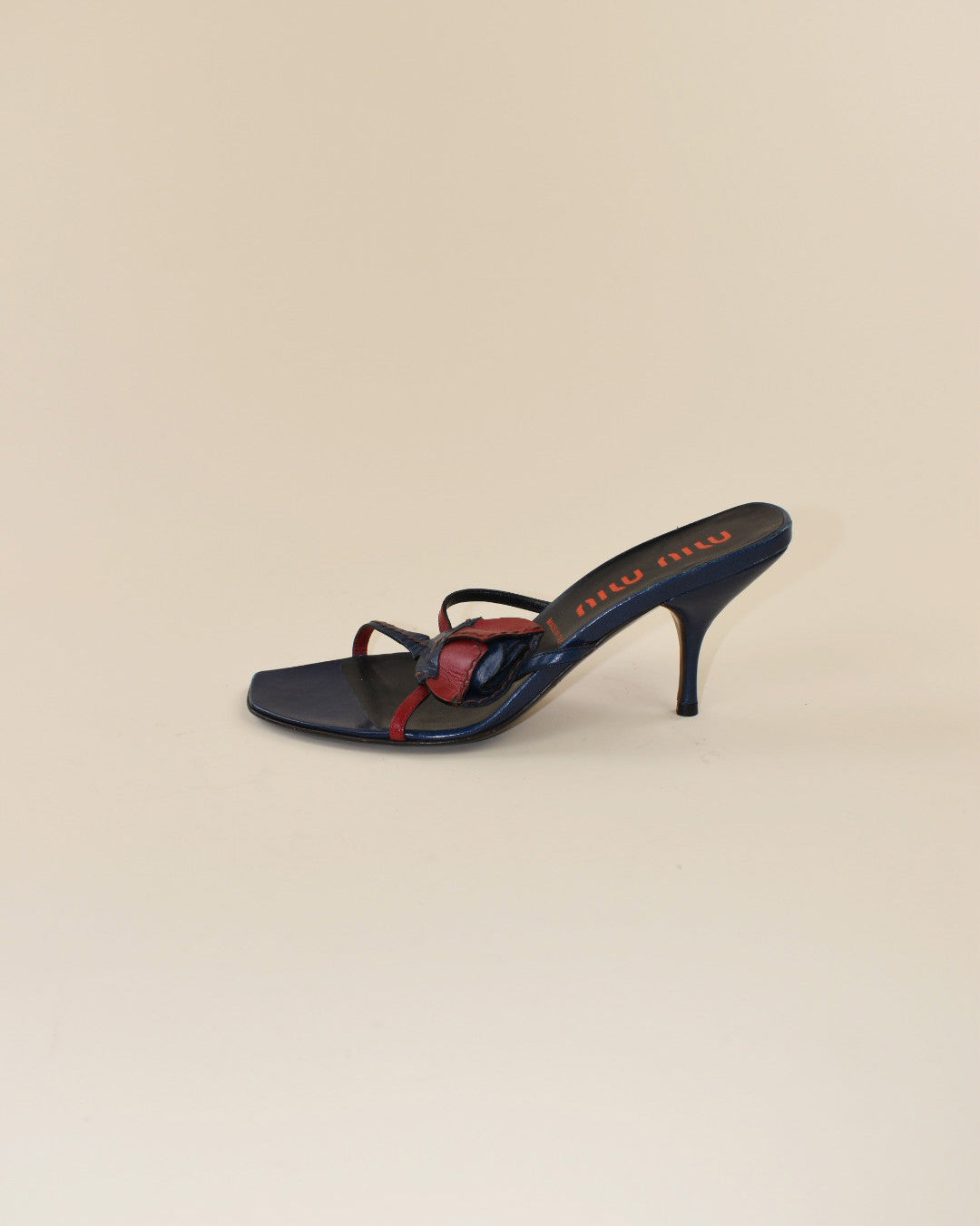 Miu Miu Navy Blue Rose Heels - Size 37, 6.5
