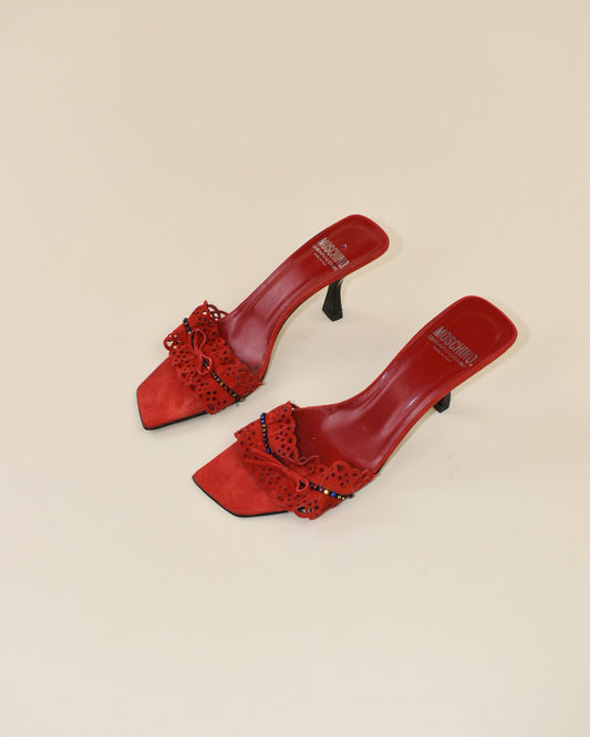 Moschino Cheap and Chic Red Suede Lace Heels - Size 39, 8.5