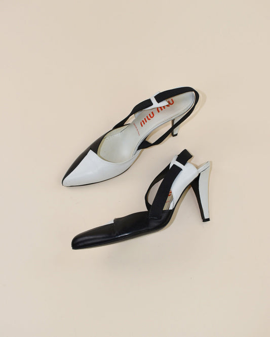 Miu Miu black and White slingback Heels - Size 37.5, 7