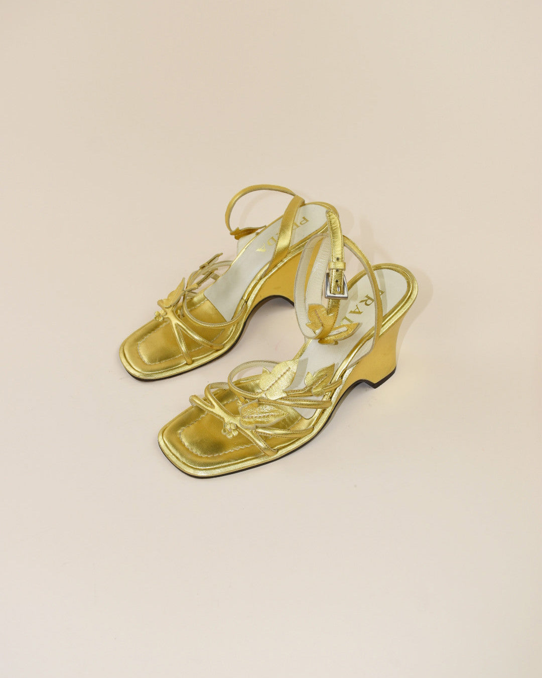 Vintage 1997 Prada Gold Leaf Wedge - Size 37.5, 7