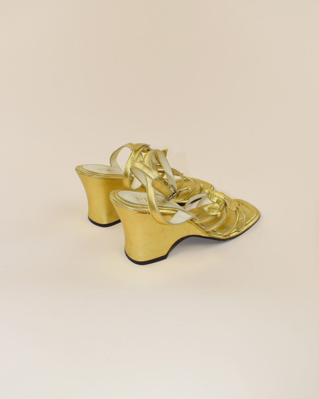 Vintage 1997 Prada Gold Leaf Wedge - Size 37.5, 7