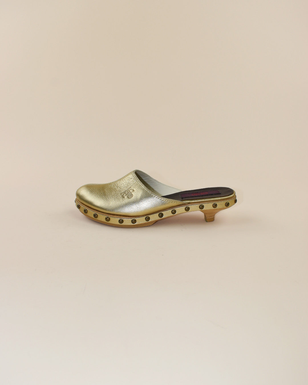 Kenzo Gold Leather Studded Clogs - Size 37, 6.5
