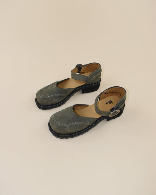 Vintage Fluevog Green Suede Mary Janes - Size 8.5/9