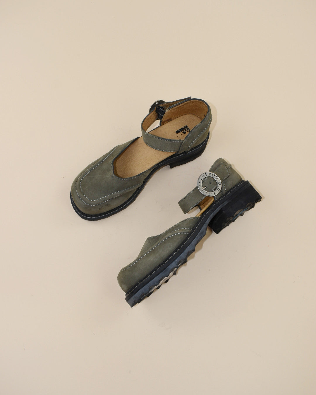 Vintage Fluevog Green Suede Mary Janes - Size 8.5/9