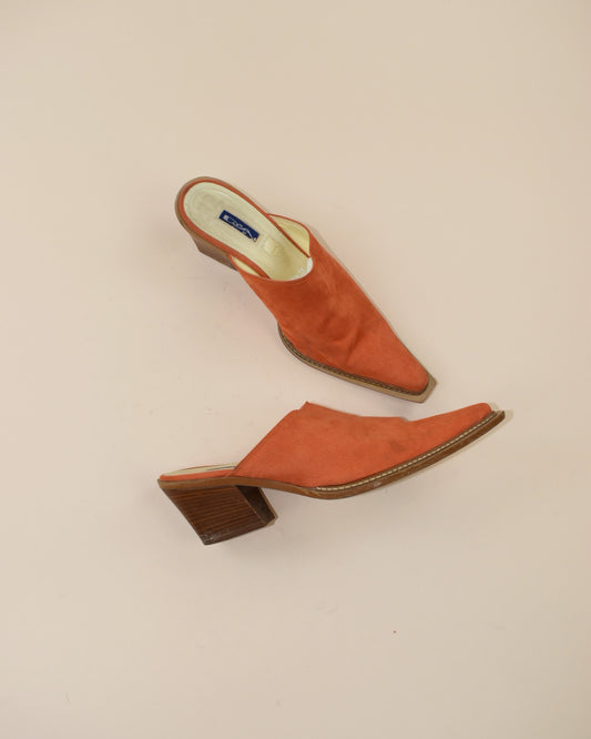 Vintage Orange Suede Western Mules - Size 39, 8.5