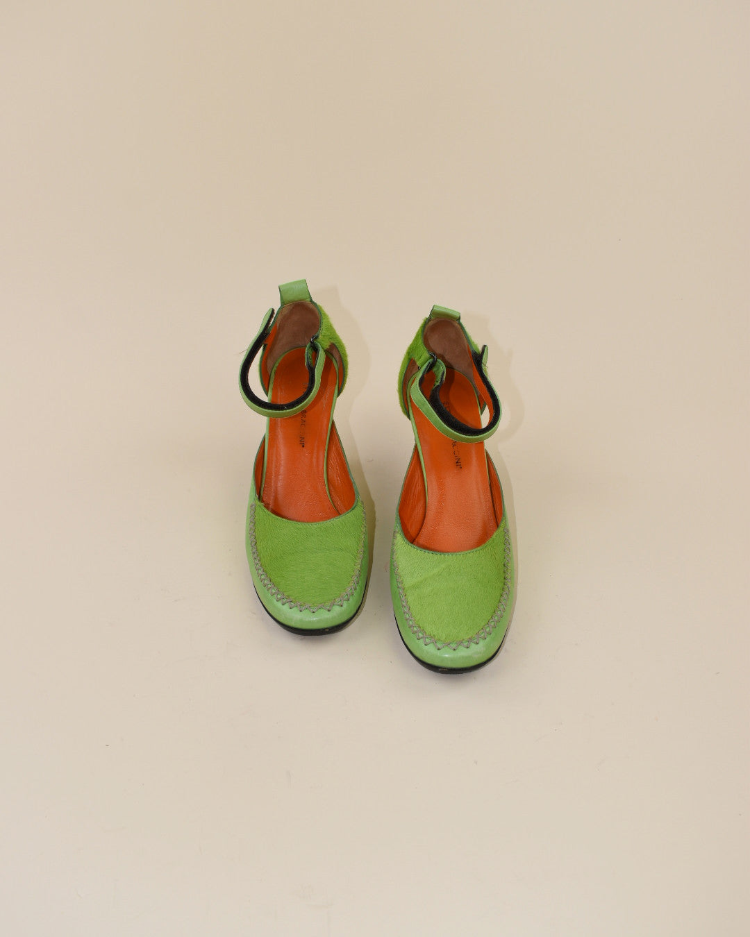 Green Pony Hair Mary Janes - Size 36, 5.5