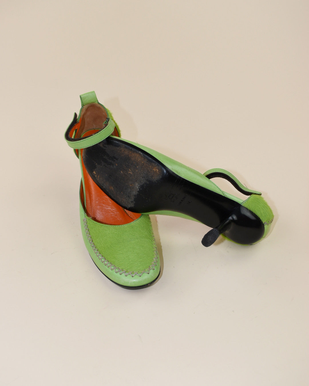 Green Pony Hair Mary Janes - Size 36, 5.5