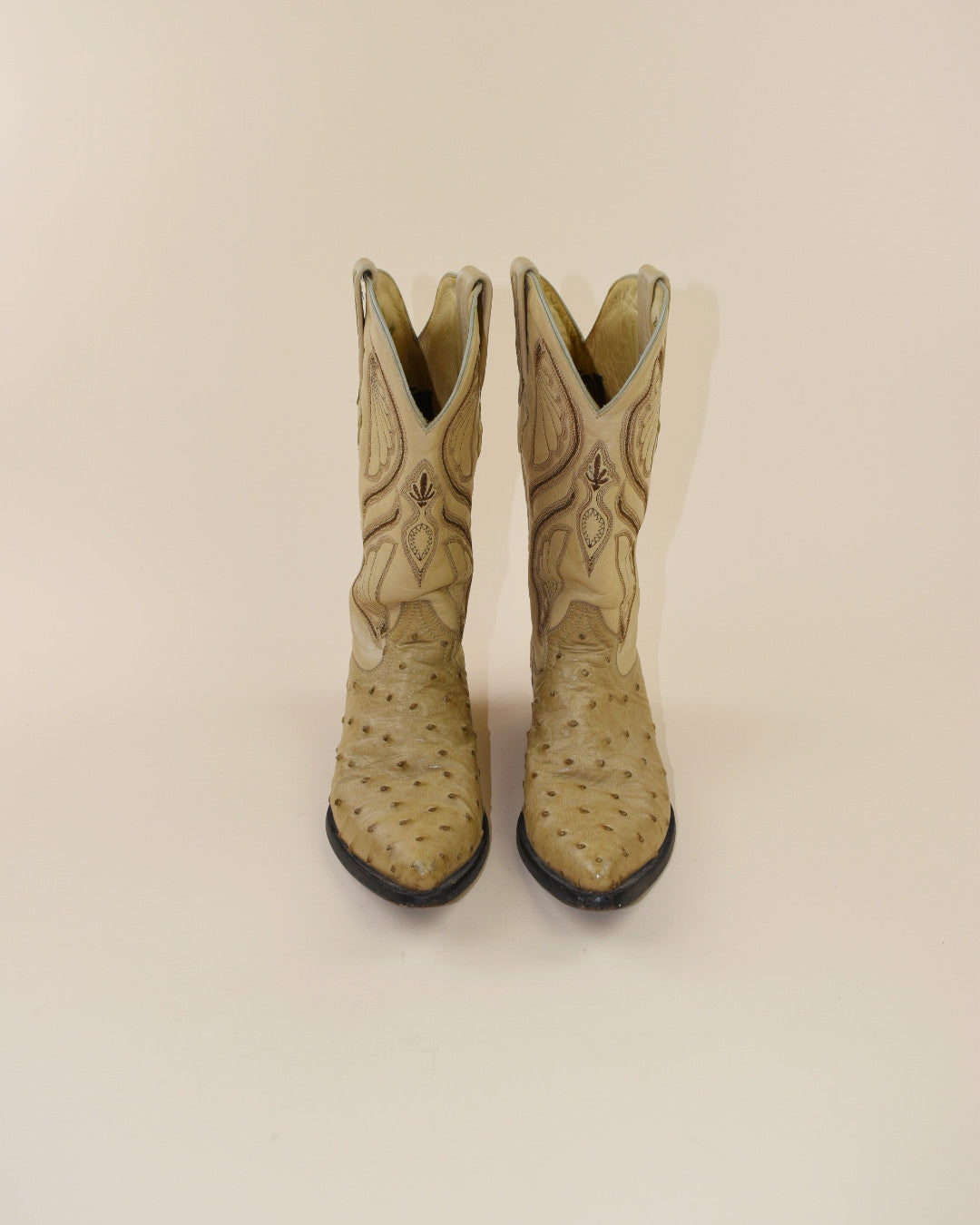 Vintage Tan Ostrich Cowboy Boots - Size 9.5