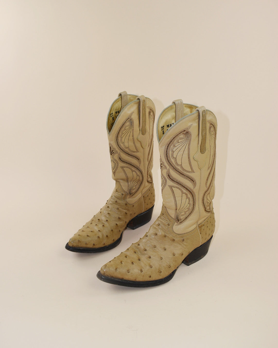 Vintage Tan Ostrich Cowboy Boots - Size 9.5